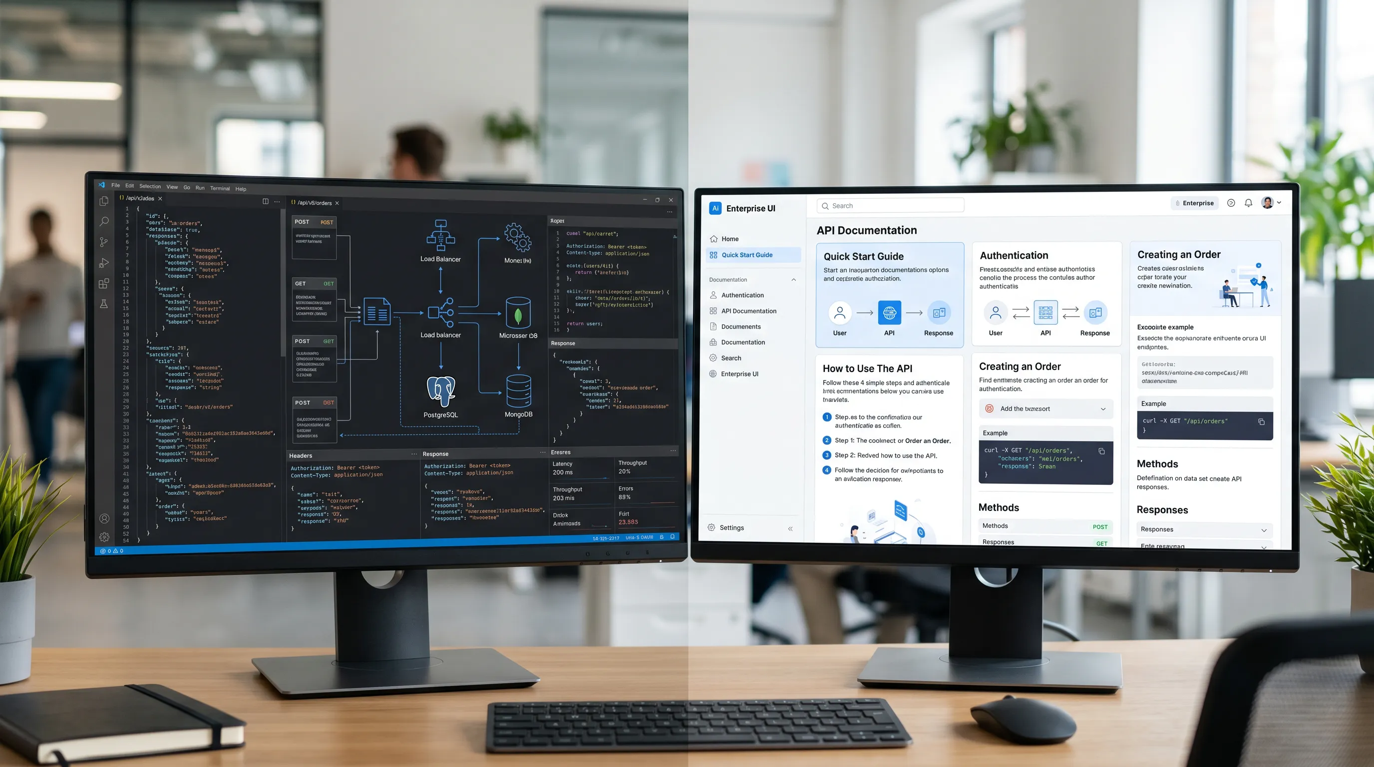 Visual comparison between complex APIs and simplified documentation