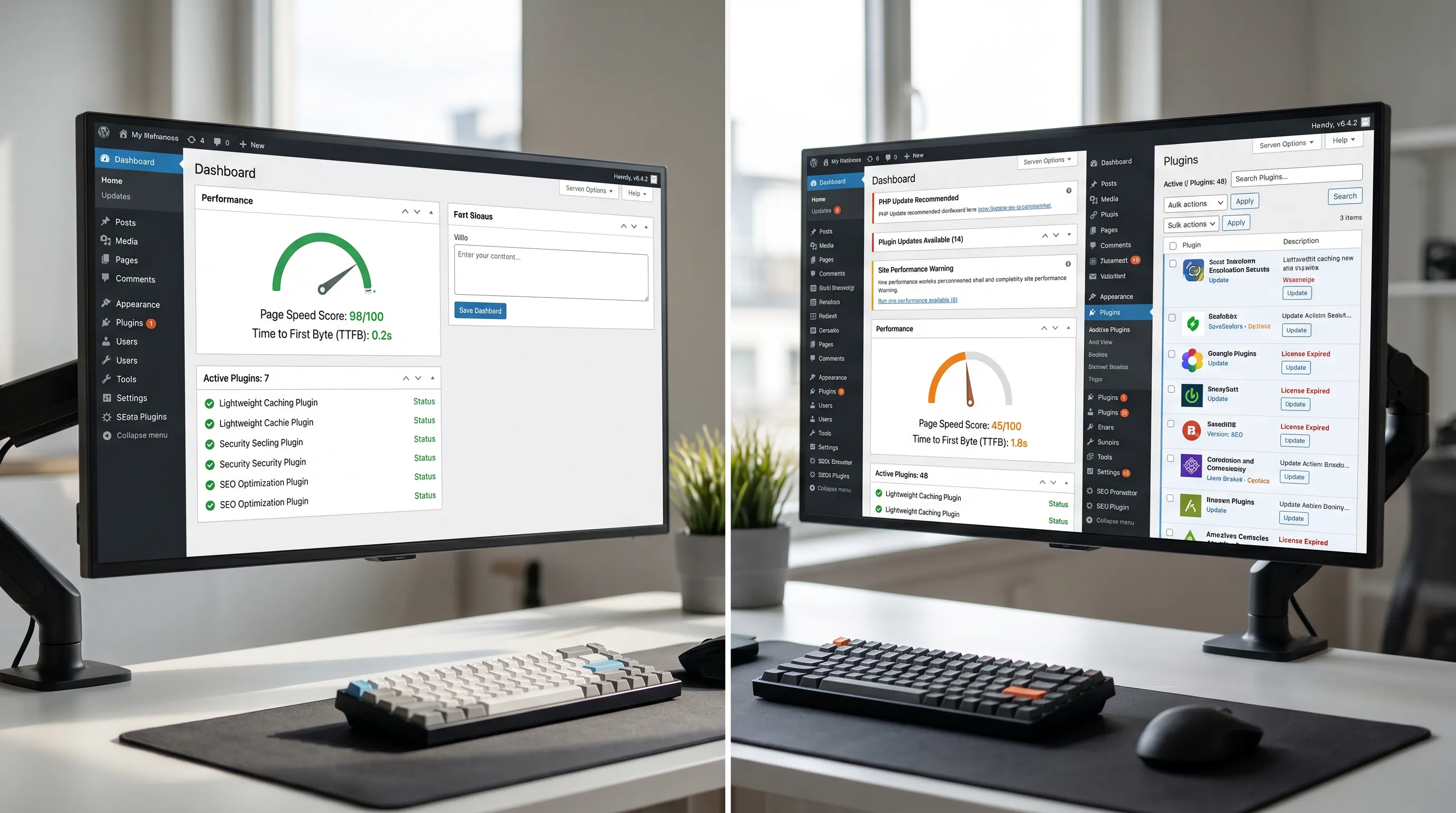 Comparison between optimized and plugin-heavy WordPress websites